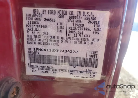 1993 Ford Aerostar z USA, uszkodzony, nr VIN 1FMCA11UXPZA34272